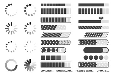 Fototapete - Loading process icons set. Download and upload indicator sign, waiting symbols. Vector illustration