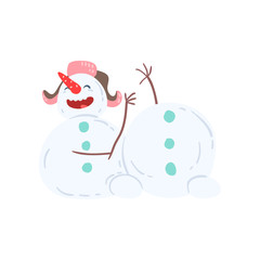 Wall Mural - Cute amusing snowman character, Christmas and New Year holidays decoration element vector Illustration on a white background