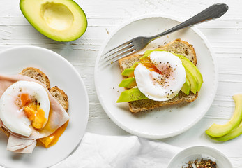 Wall Mural - plate of poached egg sandwich