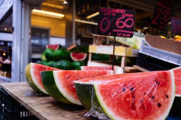 Fresh watermelon at market stall in Italy