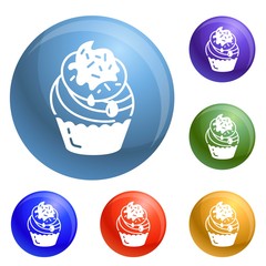 Poster - Cupcake icons set vector 6 color isolated on white background