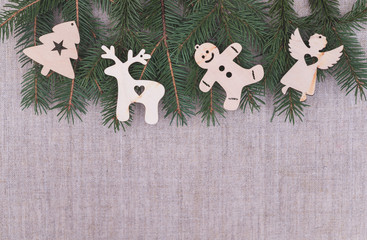 Wall Mural - Christmas decorations on the vintage linen backgrounds