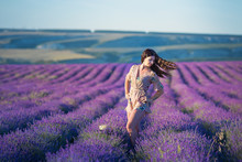 Young Magic Adorable Woman In Lavender Field On Summer Day Dancing And Enjoy Life Time With Woman Girl Power