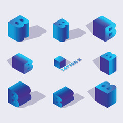 Fototapete - English Isometric alphabet font, letter B or russian letter B. 3d effect letters, various foreshortening with flat shadows. Stock vector typeface for any typography design. Blue 3d letters.