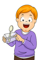 Sticker - Kid Boy Spoon Catapult Cup Illustration