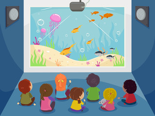 Wall Mural - Stickman Kids Big Screen Underwater Illustration