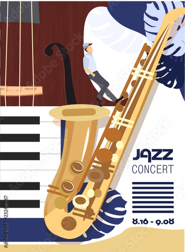 Dekoracja na wymiar  szablon-plakatu-festiwalu-jazzowego-z-instrumentami-muzycznymi
