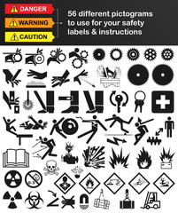 Vector icon set of different safety/danger/warning/caution pictograms. All objects and details are isolated, grouped and easy to customize