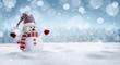 canvas print picture - Panoramic view of happy snowman in winter secenery with copy space