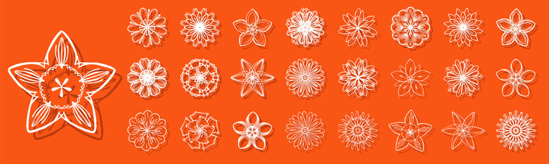 Poster - Best flower icon set. Simple set of flower vector icons for web design on orange background for any design