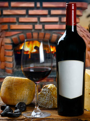 Wall Mural - Red wine with cheese