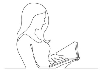 Poster - continuous line drawing of woman reading book