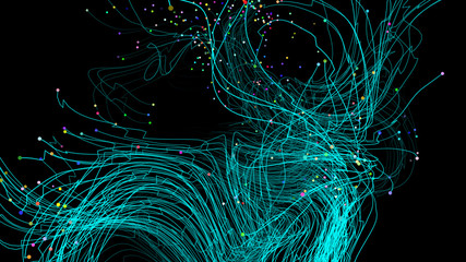 Network Connection in wireframe drawing with data