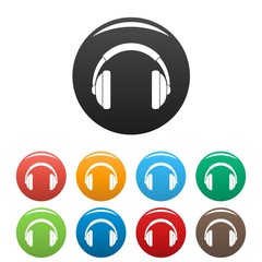 Poster - Rap headset icons set 9 color vector isolated on white for any design