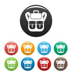 Poster - Trip backpack icons set 9 color vector isolated on white for any design