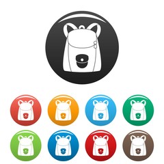Poster - modern backpack icons set 9 color vector isolated on white for any design