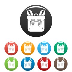 Poster - Adventure backpack icons set 9 color vector isolated on white for any design