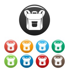 Poster - small backpack icons set 9 color vector isolated on white for any design