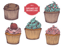 Vector Collection Of Hand Drawn Cupcakes