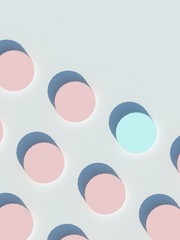 3D background pattern of pink cylinders and blue on white background. 3d rendering. Pink texture. Pink background. Geometrical texture.