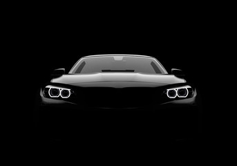 front view of a generic and brandless modern car on a black background