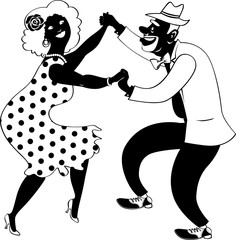 Wall Mural - Cute couple of African-American senior citizens dancing, EPS 8 vector illustration, no white objects