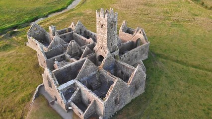 Wall Mural - An aerial view of Ross Errilly Friary. Founded in 1351 and situated near Headford in County Galway, it is one of the best-preserved medieval monastic sites in in Ireland.