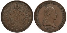 Holy Roman Empire Of German Nation Austria Austrian Coin 6 Six Kreuzer 1800, Crowned Eagle With Two Heads And Outstretched Wings Holding Sword And Scepter, Laureate Head Of Emperor Franz II,