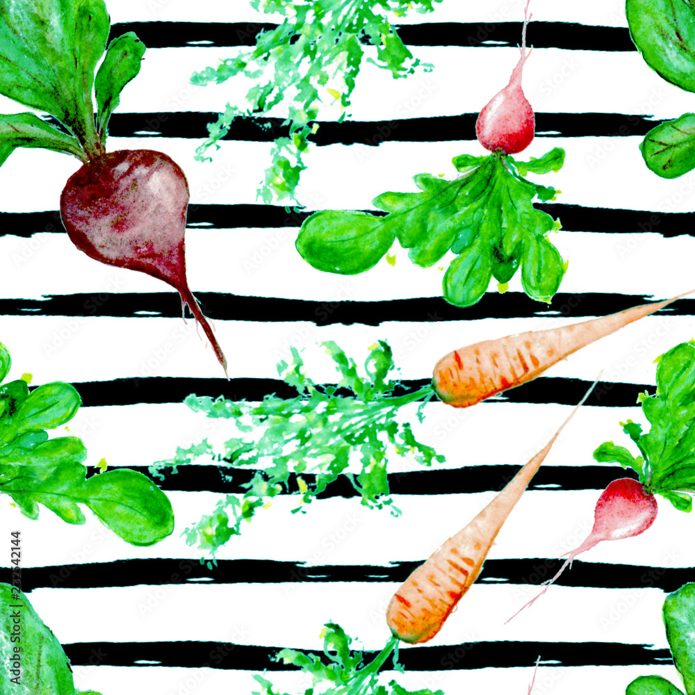 Watercolor Vegan Pattern. Seamless Hand Drawn Vegetables. Healthy Food ...