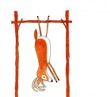 Deer hunting dead deer hanging from cross beam on wood posts cartoon illustration