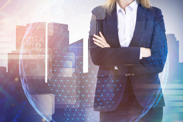 Poster - Confident businesswoman, digital interface