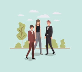 Wall Mural - elegant businesspeople walking in the park