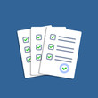 © Belozersky - Paper checklist isolated. Stack of paperwork icon. Pile of documents. Exam form. Stack of white papers. Vector illustration in flat design.