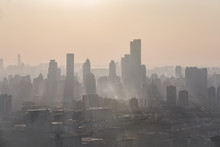 Nanjing, China. Severe Air Pollution, Haze And Poor Visibility Make The Tall Buildings In The City Hard To See Clearly