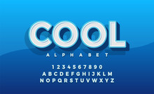 Font 3d Alphabet Retro Typeace. Typography Classic Style Blue Colur Font Set For Logo, Poster, Invitation. Vector Illustrator
