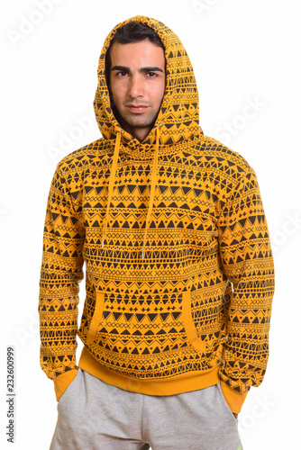 Fotografía Portrait of young handsome Persian man wearing hoodie