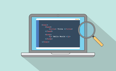 html website structure code program with laptop and text editor program