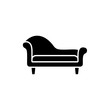 Black & white vector illustration of chaise lounge sofa. Flat icon of settee. Modern home & office furniture. Isolated object