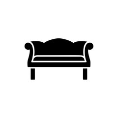 Wall Mural - Black & white vector illustration of camelback sofa. Flat icon of settee. Vintage home & office furniture. Isolated object