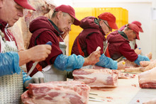 Working Process At Meat Factory