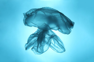 Poster - Sea and ocean life from waste. Plastic bag in the form of a jellyfish. Pollution of the planet.