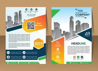 modern cover, brochure, layout for annual report with city background