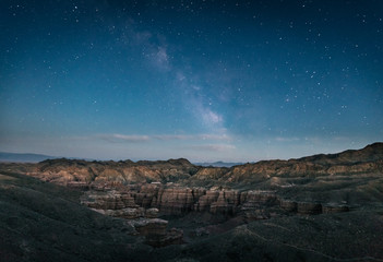 charyn canyon under starry night sky, kazakhstan