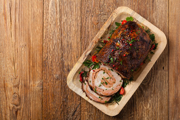 Wall Mural - Roasted whole, stuffed with minced pork neck.