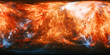 Fiery planet texture with blue energy bursts panorama map
