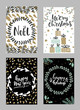 Collection of christmas greeting cards with hand lettering and hand drawn winter holiday and christmas elements and floral arrangement