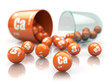 Capsule with calcium CA element Dietary supplements. Vitamin pill.