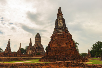 Pagoda and Ruins of the ancient wall of Ayutthaya