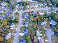 Aerial View Of A Cookie Cutter Neighborhood In The Fall