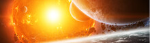 Exploding Sun In Space Close To Planet 3D Rendering Elements Of This Image Furnished By NASA